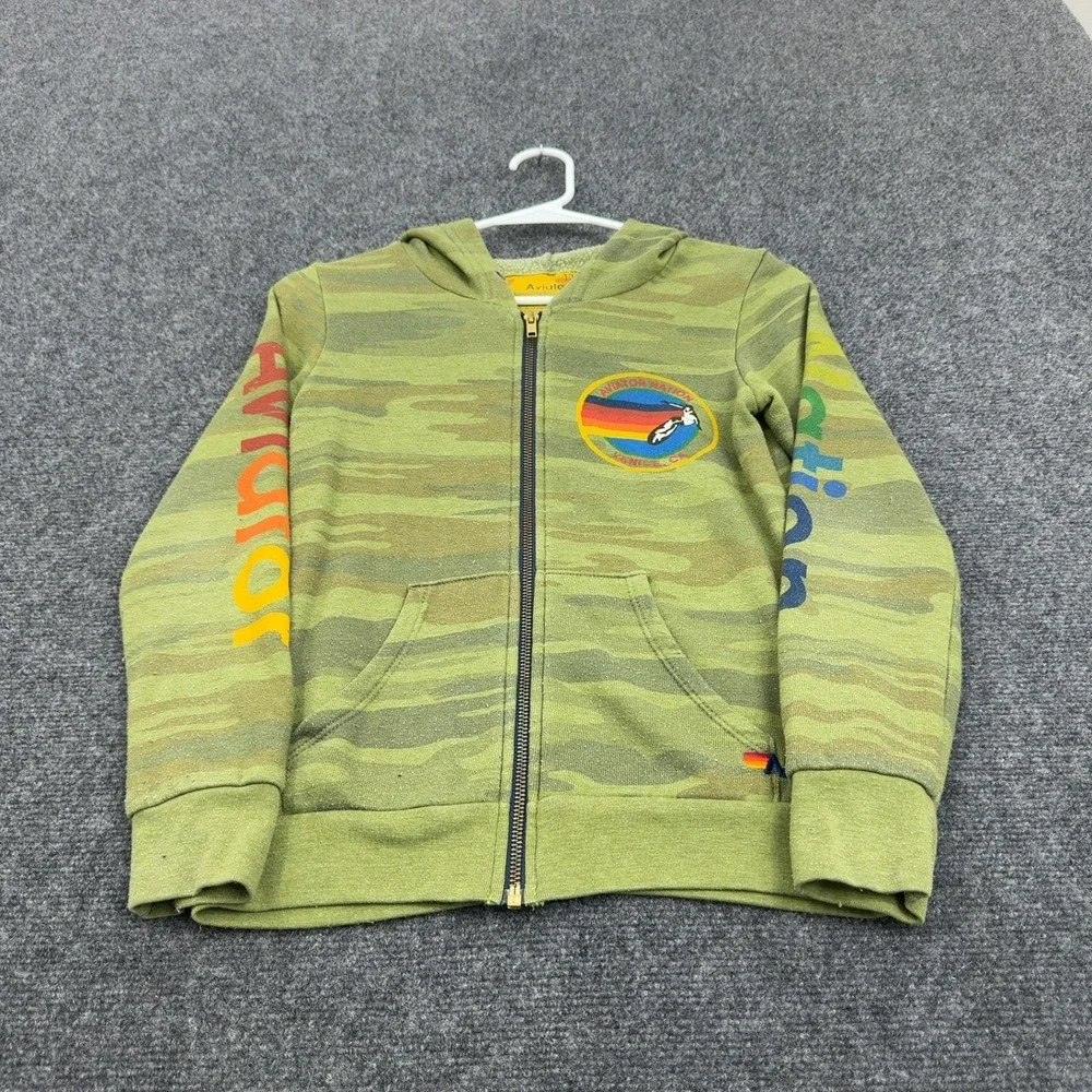 Aviator Nation Sweatsuit Kids 12 Green Camo Cotton Blend Rainbow Zip Up Retro